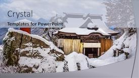  Presentation with temple - Colorful PPT theme enhanced with yamadera-japan-at-the-mountain backdrop and a light blue colored foreground