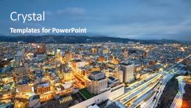  Presentation with city japan - Colorful presentation theme enhanced with yamagata-japan-downtown-city-skyline backdrop and a teal colored foreground