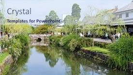  Presentation with canal - Cool new PPT theme with yanagawa-canal backdrop and a sky blue colored foreground
