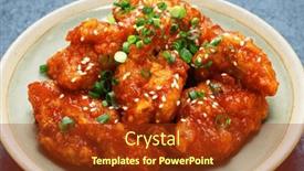  Presentation with korean - Slide set with yangnyeom-chicken-korean-style-fried background and a tawny brown colored foreground