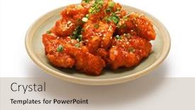 Presentation with korean - PPT layouts featuring yangnyeom-chicken-korean-style-fried background and a coral colored foreground