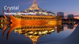 Presentation with royal - Theme with yangon-myanmar-at-karaweik-palace background and a ocean colored foreground