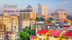  Presentation with dusk - Beautiful slide set featuring yangon myanmar downtown skyline backdrop and a light blue colored foreground