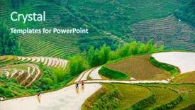  Presentation with rice terraces - Beautiful presentation design featuring yaoshan mountain guilin china hillside rice terraces landscape backdrop and a ocean colored foreground