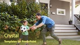  Presentation with soccer - Slide set with yard - father playing soccer in garden background and a tawny brown colored foreground