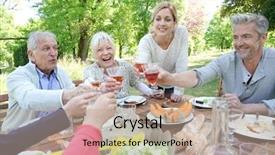  Presentation with family worship - Amazing PPT theme having yard glasses - family having summer lunch backdrop and a coral colored foreground