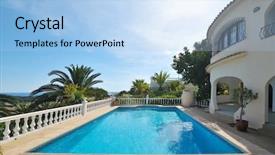  Presentation with luxury vintage house - Slides consisting of yard of a luxury house background and a light blue colored foreground