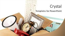  Presentation with yard sale - Amazing slide deck having yard sale - box of unwanted stuff close backdrop and a white colored foreground