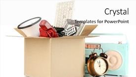  Presentation with yard sale - PPT theme featuring yard sale - box of unwanted stuff isolated background and a white colored foreground