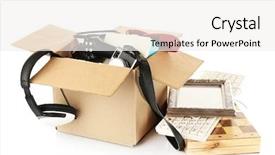  Presentation with box - Cool new slides with yard sale - box of unwanted stuff isolated backdrop and a white colored foreground