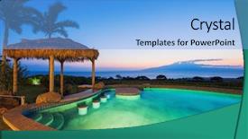  Presentation with yard sale - Cool new PPT layouts with yard sale - luxury home with swimming pool backdrop and a light blue colored foreground