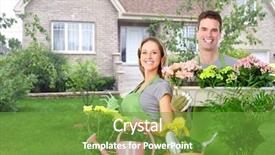  Presentation with people helping each teamwork couple - PPT layouts with yard work - gardening people couple with flowers background and a tawny brown colored foreground