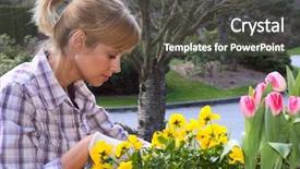 Presentation with garden - Slide set having yard work - pretty blond lady enjoying her background and a dark gray colored foreground