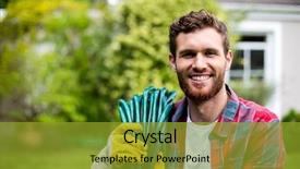  Presentation with gold man smile - PPT theme featuring yard work - smiling man carrying garden hose background and a gold colored foreground