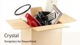  Presentation with frames isolated on white brown - PPT theme having yardsale - box of unwanted stuff isolated background and a lemonade colored foreground