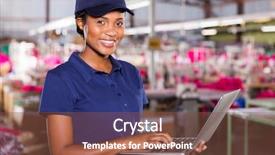  Presentation with factory insurance - PPT theme with yarn technology - happy african factory supervisor using background and a tawny brown colored foreground