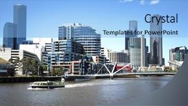  Presentation with boat river - Beautiful theme featuring yarra river with downtown melbourne backdrop and a light blue colored foreground
