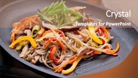  Presentation with japanese - PPT theme featuring yasai-soba-japanese-cuisine background and a coral colored foreground