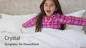  Presentation with group of three young girl - Audience pleasing theme consisting of yawning while stretching her arm backdrop and a light gray colored foreground