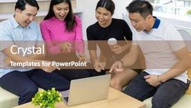  Presentation with team meeting - Presentation theme with yay - freelance team celebrate thier success background and a coral colored foreground