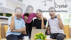  Presentation with team success for future - Presentation enhanced with yay - freelance team celebrate thier success background and a sky blue colored foreground