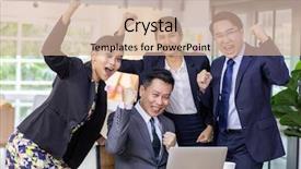  Presentation with celebrate office success - Presentation with yay - group of businessperson celebrate background and a coral colored foreground