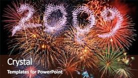  Presentation with night sky - Beautiful presentation theme featuring year 2009 with colorful fireworks backdrop and a tawny brown colored foreground