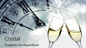 Presentation with fireworks - Cool new PPT theme with year 2014 - glasses with champagne against fireworks backdrop and a light gray colored foreground