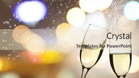  Presentation with two glasses of champagne - Cool new PPT theme with year 2014 - glasses with champagne against fireworks backdrop and a lemonade colored foreground