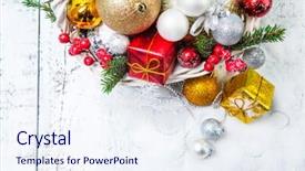  Presentation with christmas blank wooden signboard - Colorful slide deck enhanced with year 2016 green - christmas decoration over wooden background backdrop and a sky blue colored foreground