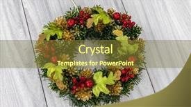  Presentation with christmas blank wooden signboard - Colorful presentation enhanced with year 2016 green - christmas wreath over wooden background backdrop and a  colored foreground