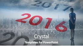  Presentation with room - Slide set featuring year 2016 reflection - businesswoman standing against room background and a gray colored foreground