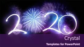  Presentation with new year 2020 - PPT theme consisting of year 2020 displayed with fireworks and strobes new year celebration concept background and a violet colored foreground