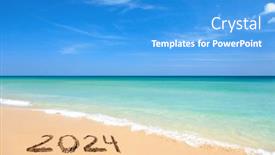  Presentation with beach - Presentation design consisting of year-2024-hand-written and a teal colored foreground