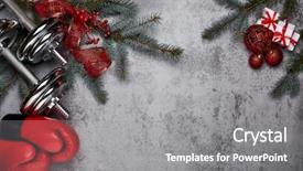  Presentation with pink boxing gloves - Beautiful PPT theme featuring year and christmas fitness sport backdrop and a gray colored foreground