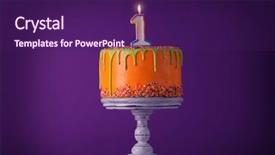  Presentation with anniversary - Colorful slide deck enhanced with year anniversary - birthday cake with one candle backdrop and a violet colored foreground