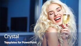  Presentation with party - PPT theme with year celebration - happy and beautiful blond woman background and a  colored foreground