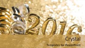  Presentation with new year - Audience pleasing PPT layouts consisting of year decoration closeup on 2016 backdrop and a yellow colored foreground