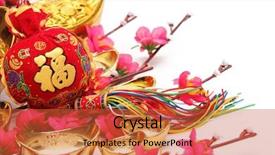  Presentation with chinese new year - PPT theme having year decorations closeup on money background and a red colored foreground