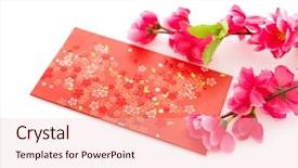  Presentation with plum blossom - Amazing presentation design having year festival decorations ang pow backdrop and a lemonade colored foreground