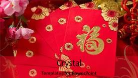  Presentation with chinese new year - Cool new PPT theme with year festival decorations ang pow backdrop and a crimson colored foreground