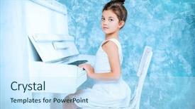  Presentation with vintage art - PPT theme having year girl in white dress background and a cool aqua colored foreground