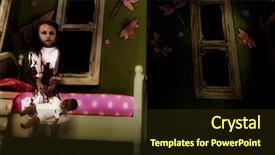  Presentation with creepy doll - Slide deck enhanced with year old ghost girl child background and a tawny brown colored foreground