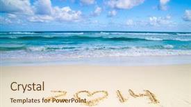  Presentation with sand ocean - Presentation having year on the sand beach background and a lemonade colored foreground