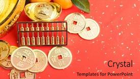  Presentation with chinese new year firecrackers - Audience pleasing presentation consisting of year ornament--gold ingot firecracker backdrop and a red colored foreground