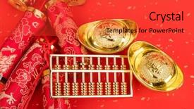  Presentation with chinese new year firecrackers - PPT layouts featuring year ornament--gold ingot firecracker background and a red colored foreground