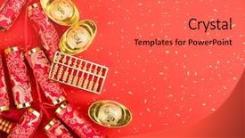  Presentation with chinese new year firecrackers - Amazing PPT layouts having year ornament--gold ingot firecracker backdrop and a red colored foreground