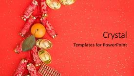  Presentation with chinese new year firecrackers - PPT layouts having year ornament--gold ingot firecracker background and a red colored foreground