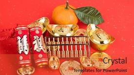  Presentation with chinese new year firecrackers - Slide set consisting of year ornament--gold ingot firecracker background and a red colored foreground