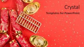 Presentation with chinese new year - Presentation design having year ornament--gold ingot firecracker background and a red colored foreground